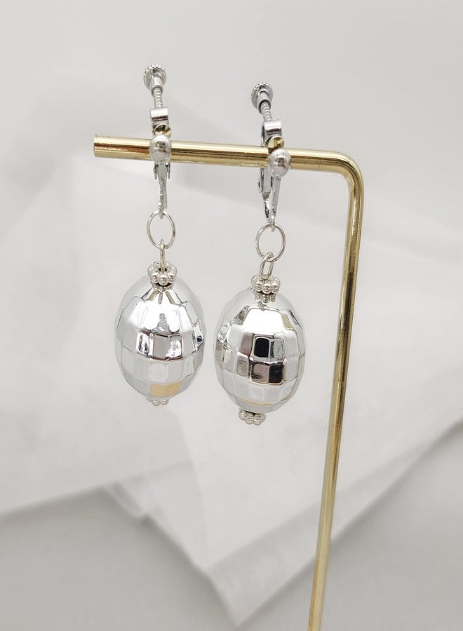 Modpide Silver Disco Ball Clip on Earrings Necklace Jewelry Set 70's Halloween Earrings Women's Costume Accessories (A:2cm ball-short) - Image 5